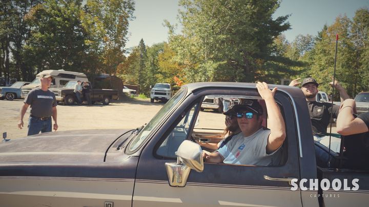 Dark blue truck + friend